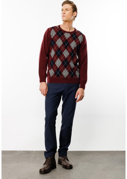 Erkek Sıfır Yaka Önü Baklava Desenli Kazak Bordo fiyatları