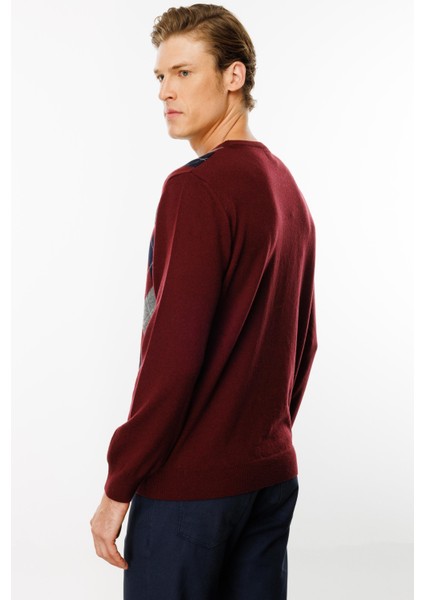 Erkek Sıfır Yaka Önü Baklava Desenli Kazak Bordo indirimleri