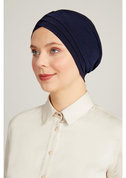 Çapraz 3 Bantlı Çift Taraflı Tesettür Bone Lacivert