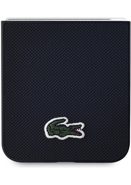Galaxy Z Flip 6 Kılıf Lacoste Orjinal Lisanslı Pu Pike Desenli Yüzey Ikonik Timsah Dokuma Logo Siyah