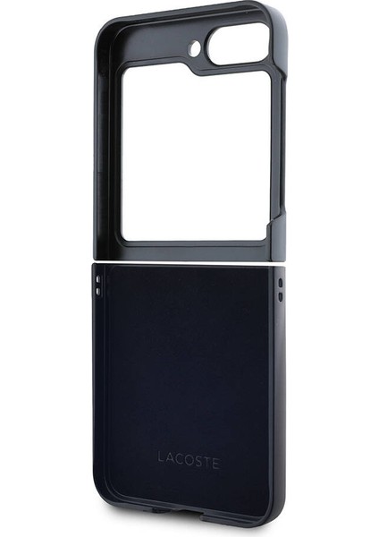 Galaxy Z Flip 6 Kılıf Lacoste Orjinal Lisanslı Pu Pike Desenli Yüzey Ikonik Timsah Dokuma Logo Siyah
