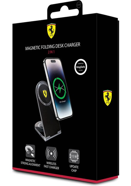 Orjinal Lisanslı Magnetik Kablosuz Şarj Standı 15W Katlanabilir Baskılı Shield Logolu Siyah
