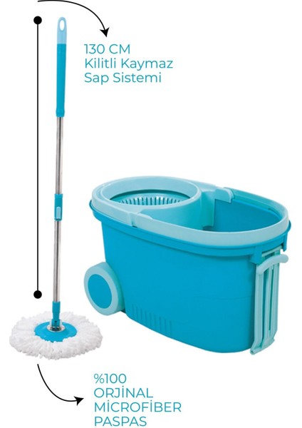Motek Tekerlekli Mop Temizlik Seti Kaymaz Kilitli Sap Sistemi ve %100 Microfiber Paspas fiyatları