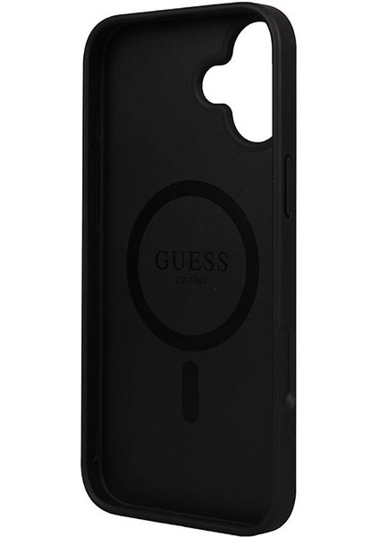 iPhone 16 Plus Kılıf Guess Orjinal Lisanslı Magsafe Şarj Özellikli 4g Desenli Yazı Logo Peony Siyah