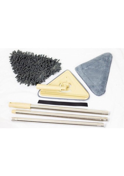 Üçgen Camsil Teleskopik Duvar Yüzey Cam Silme Aparatı Mop Kutulu