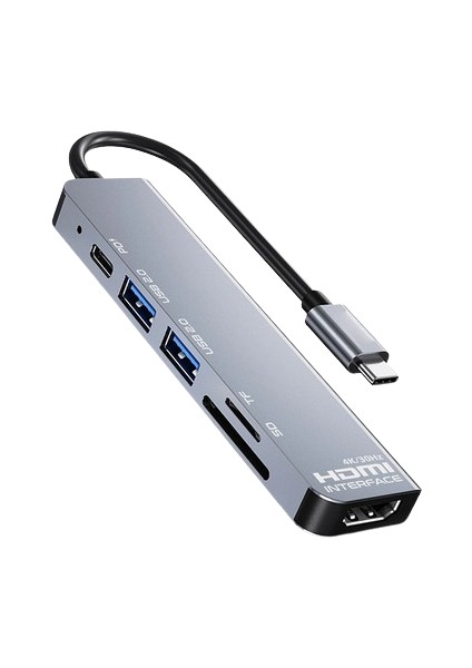 6in1 Type-C Hub 2x USB 3.0, Pd Şarj, Sd/tf Kart Okuyucu HDMI Çıkışlı Macbook Uyumlu Çoklayıcı Adaptör