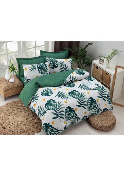 Kolay Ütülenir Nevresim Takımı Çift Kişilik Monstera Yeşil