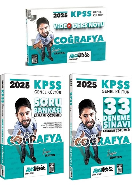 Hocawebde Yayınları 2025 Kpss Coğrafya Video Ders Notu + Soru Bankası + 33 Deneme 3 Lü Set - Engin Eraydın