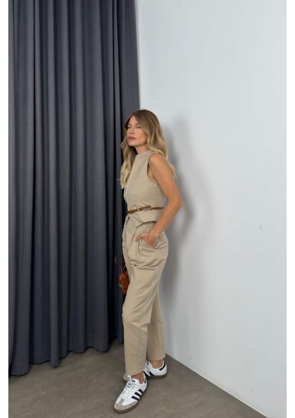 Taş Rengi Fermuarlı Yelek Pantolon Takım fırsatları