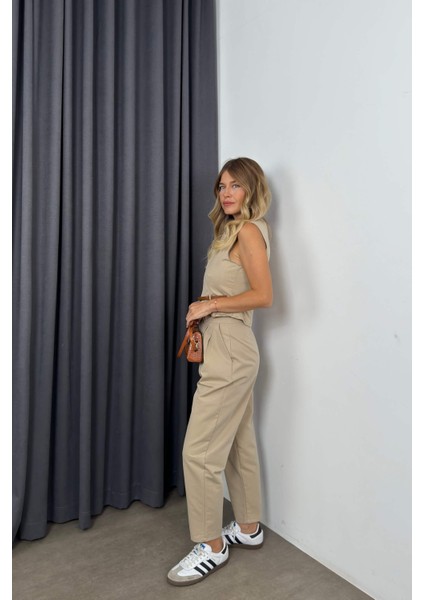 Taş Rengi Fermuarlı Yelek Pantolon Takım indirimleri