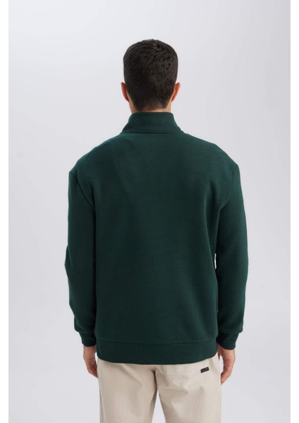 Comfort Regular Fit Rahat Kalıp Dik Yaka Fermuarlı Kalın Basic Düz Sweatshirt X7405AZ24AU