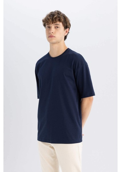 %100 Pamuk Boxy Fit Bisiklet Yaka Kısa Kollu Basic Düz Tişört E0226AX24AU modelleri
