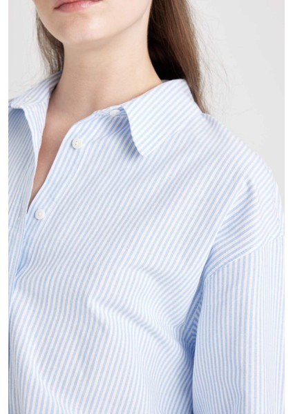 Oversize Geniş Kalıp Çizgili Oxford Uzun Kollu Gömlek D4015AX24AU
