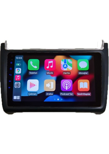 Volkswagen Polo 2010-2017 Android Kablosuz Carplay Navigasyon Multimedya 9 Inch Ekran 4 Gb Ram +64Gb Rom Çerçeveli ve arka görüş kameralı