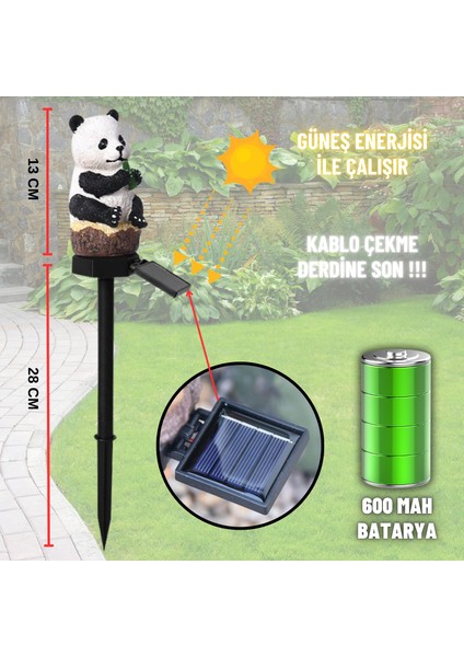 Solar Güneş Enerjili Aplik Panda LED Lamba Bahçe Veranda Merdivenlerinizde Şık Peyzaj Aydınlatması 1 Adet Saplamalı