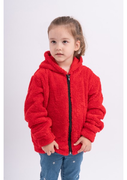 Unisex Kız Erkek Genç Çocuk Welsoft Peluş Kapüşonlu Cepli Ceket