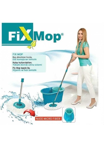 Fix Mop Set Pratik Temizlik Seti Sıkma Sistemli Döner Başlıklı