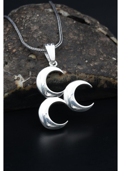 Gümüş Üç Hilal 925 Ayar Gümüş Erkek Kolye Zincir 901102