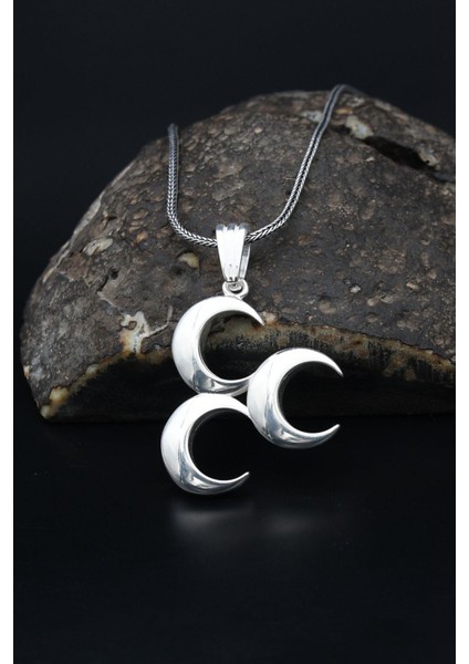 Gümüş Üç Hilal 925 Ayar Gümüş Erkek Kolye Zincir 901102 fiyatları