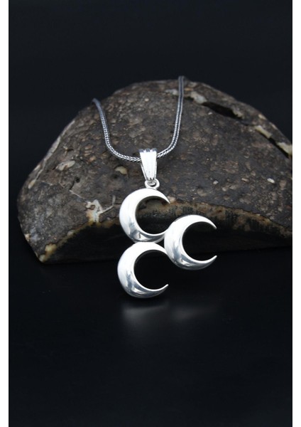 Gümüş Üç Hilal 925 Ayar Gümüş Erkek Kolye Zincir 901102 modelleri