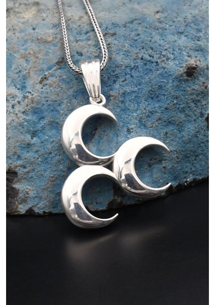 Gümüş Üç Hilal 925 Ayar Gümüş Erkek Kolye Zincir 901102 fırsatları