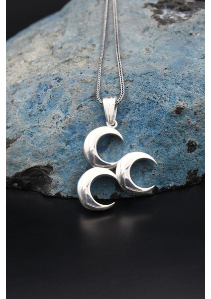 Gümüş Üç Hilal 925 Ayar Gümüş Erkek Kolye Zincir 901102 indirimleri