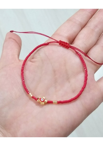 Kırmızı Mineli Nazar Boncuklu Kaplumbağa Miyuki (Büyük Boy Boncuklu Bileklik) indirimleri