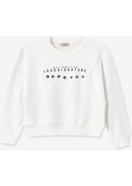 Kız Çocuk Papatya Taşlı Sweatshirt