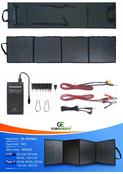 100W Katlanabilir Çanta Tipi Solar Güneş Panel Seti + Powerbank