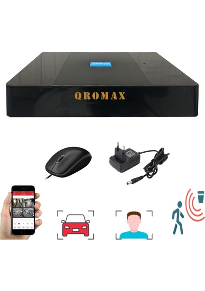 Qromax 6 Kameralı Set - Yapay Zeka Özellikli Gece Renkli Gösteren 5MP SONY Lensli 4 Ultra Warm Ledli FULLHD Güvenlik Kamerası Seti 784W-9008