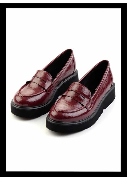 Bordo Kırışık Rugan Kadın Loafer Ayakkabı K01257068008