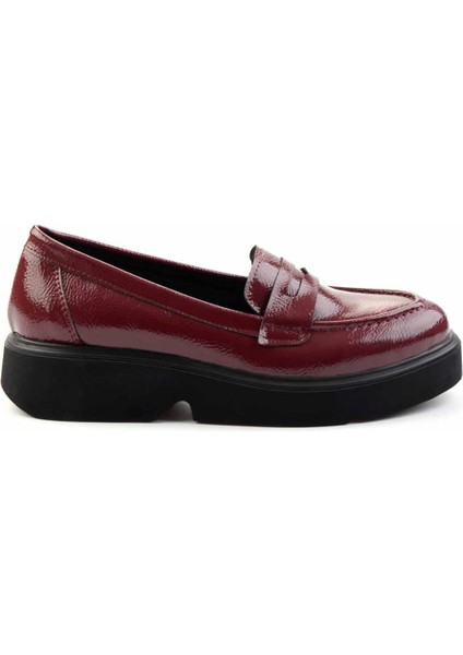 Bordo Kırışık Rugan Kadın Loafer Ayakkabı K01257068008