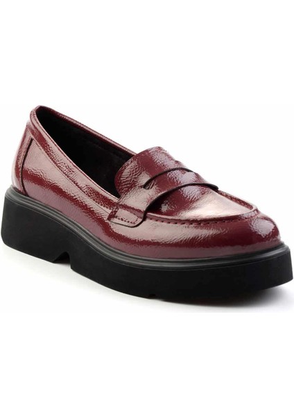 Bordo Kırışık Rugan Kadın Loafer Ayakkabı K01257068008