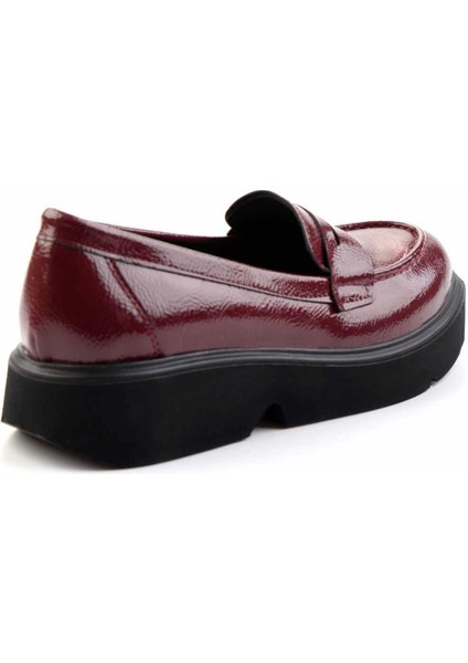 Bordo Kırışık Rugan Kadın Loafer Ayakkabı K01257068008