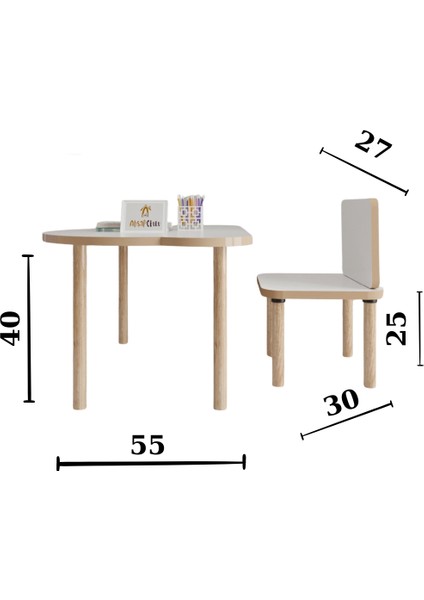 Ahşap Okulu Oyun Aktivite Masası - Etkinlik Masası - Çocuk Ders Çalışma Masası-Çocuk Bulut  Masa  ve Dikdörtgen Sandalye