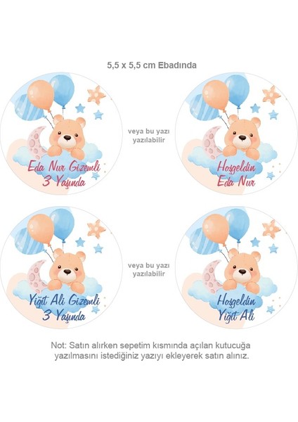 Isme Özel Hoşgeldin Bebek Etiketi Sticker 70 Adet