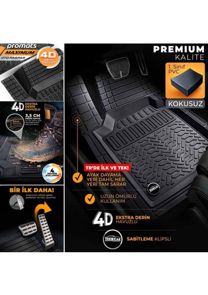Promats Maximum 4d Havuzlu Oto Araba Paspası Universal Siyah fiyatları