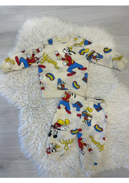 Erkek Bebek 2'li Kışlık Mevsimlik %100 Pamuk Ikili Alt Üst Takım Baskılı