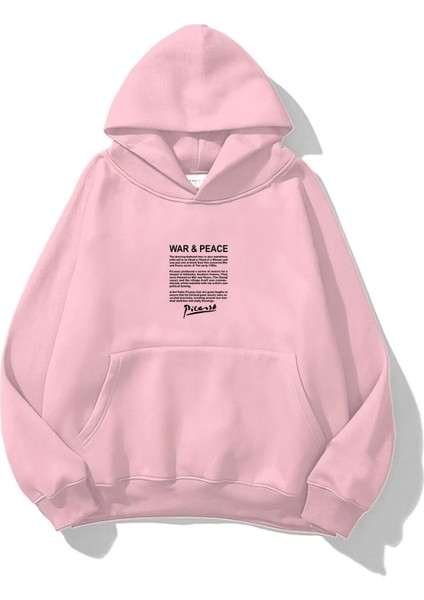 Kapüşonlu Içi Polar War & Peace Baskılı Pembe Unisex Sweatshirt fiyatları