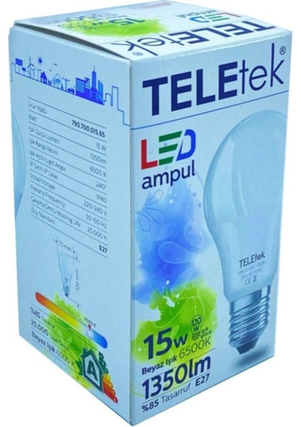 15W E27 6500K LED Ampul - 6'lı paket