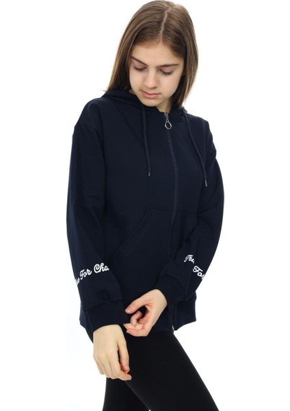 Kız Çocuk Fermuarlı Kapüşonlu Sweatshirt 2 Iplik  9-14 Yaş WAP7123