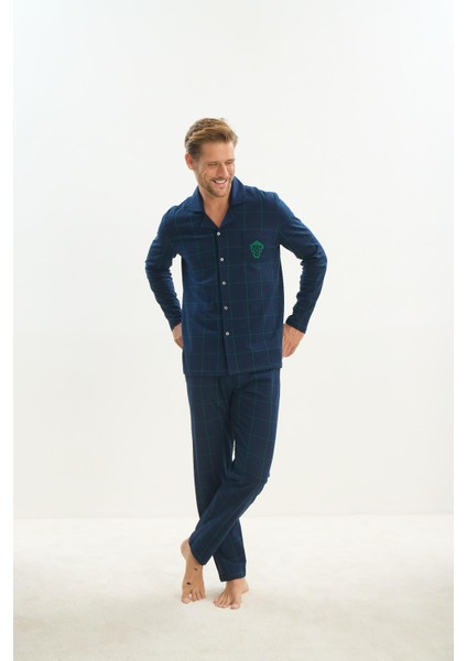 Erkek Uzun Kol Gömlek Yaka Önden Düğmeli Lacivert Pijama Takım C2T1N5O9 fiyatları
