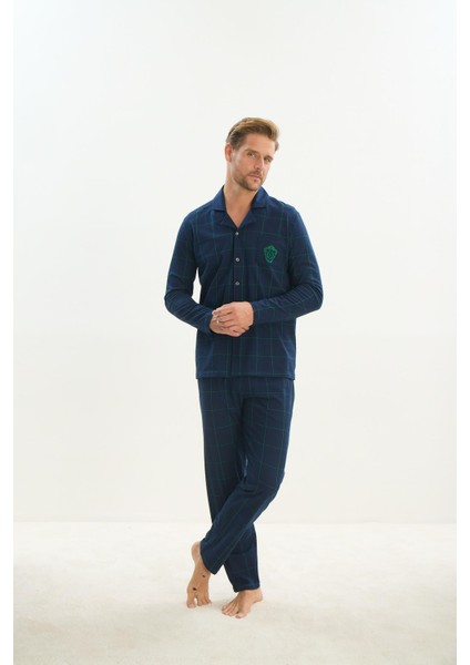 Erkek Uzun Kol Gömlek Yaka Önden Düğmeli Lacivert Pijama Takım C2T1N5O9 indirimleri