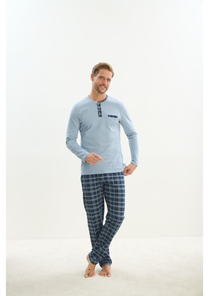 Erkek Uzun Kol Açık Mavi Pijama Takım C6T4N4O9