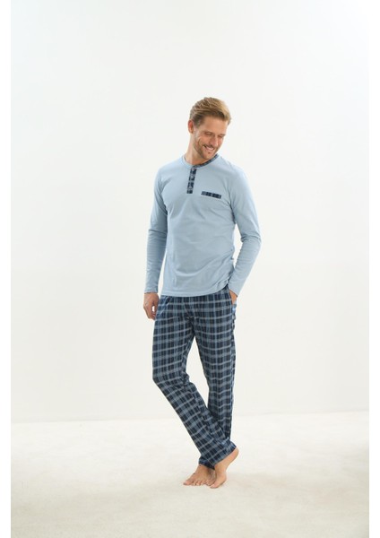 Erkek Uzun Kol Açık Mavi Pijama Takım C6T4N4O9