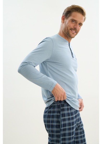 Erkek Uzun Kol Açık Mavi Pijama Takım C6T4N4O9