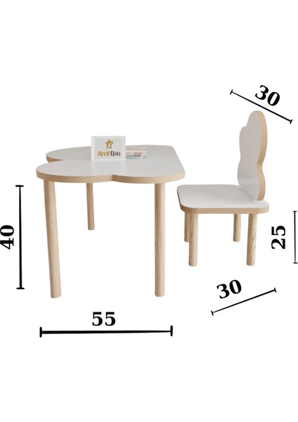 Ahşap Okulu Oyun Aktivite Masası - Etkinlik Masası - Çocuk Ders Çalışma Masası-  Bulut Masa  ve Bulut  Sandalye