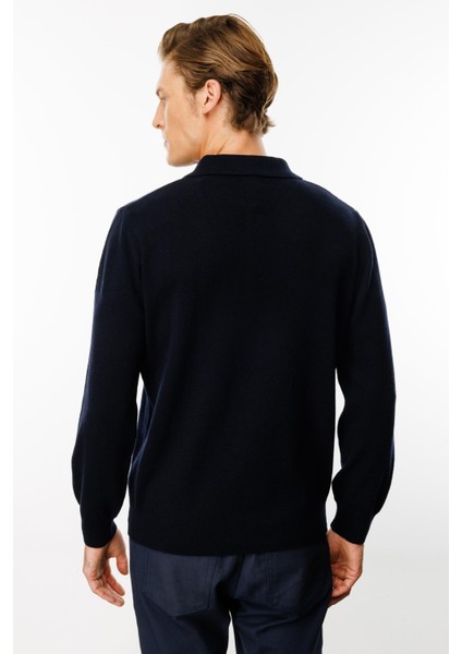 Erkek Polo Yaka Önü Baklava Desenli Yün Kazak K.lacivert fırsatları