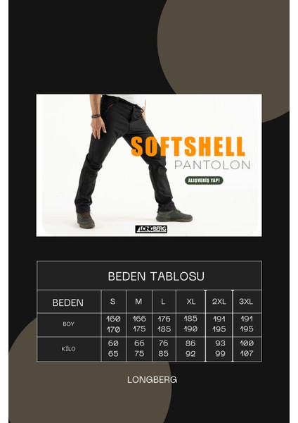 Kışlık Içi Polarlı Rüzgar Geçirmez Softshell Pantolon PRS-1779