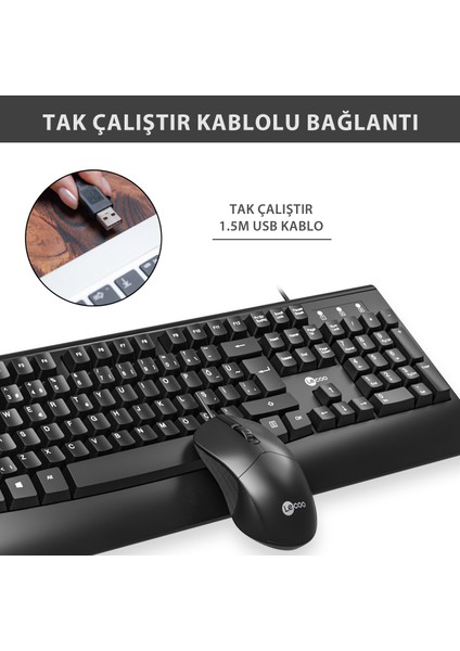 CM105 USB Kablolu Türkçe Q Klavye & Mouse Set Siyah